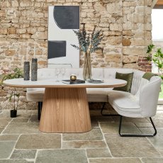 Sutton 200cm Dining Table - Ash with Frampton Corner Bench in White LHF Sutton 200cm Dining Table - Ash with Frampton Corner Bench in White LHF