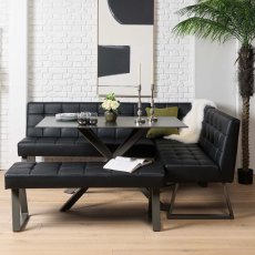 Saturn 135cm Dining Table Dark Grey & Rubix Corner Bench With Low Bench in Black Saturn 135cm Dining Table Dark Grey & Rubix Corner Bench With Low Bench in Black