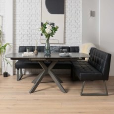 Saturn 130-190cm Motion Table Dark Grey & Rubix Corner Bench in Black Saturn 130-190cm Motion Table Dark Grey & Rubix Corner Bench in Black