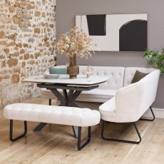 Saturn White Motion Table with LHF Frampton Corner Bench & Low Bench - White Saturn White Motion Table with LHF Frampton Corner Bench & Low Bench - White