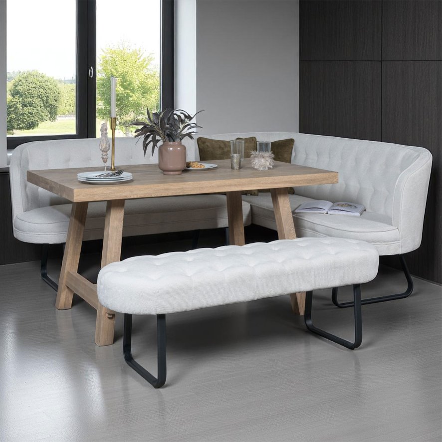Woods Hampton 150cm Dining Table & Frampton Corner LHF with Low Bench - White