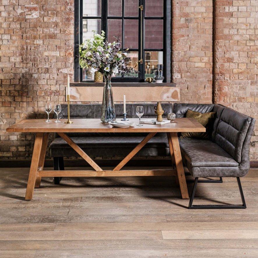 Woods Brisbane 200cm Dining Table & Industrial Corner Bench in Grey