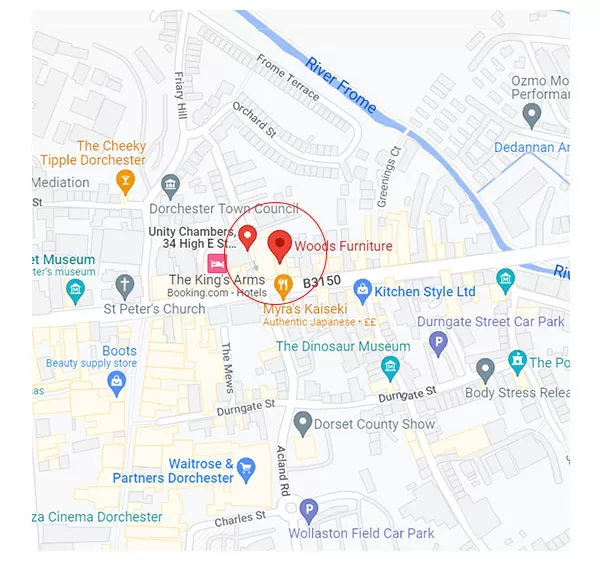 34-35 High East Street, Dorchester, Dorset DT1 1HN

Find us on the main road, use 'North Square' to access parking at the back of our store.
