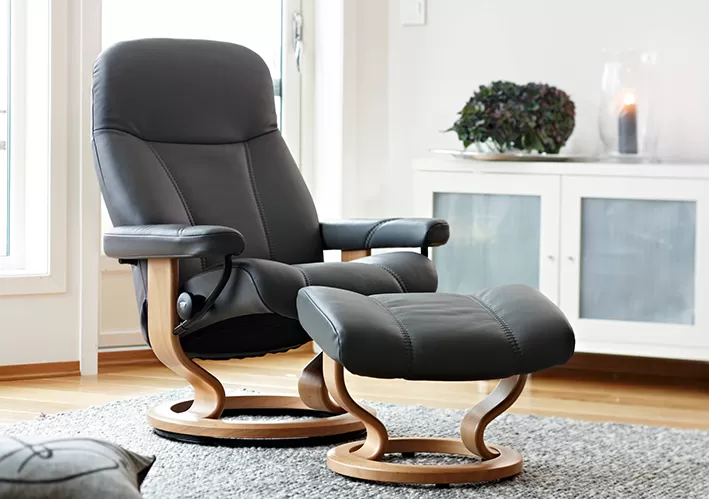 We stock a wide range of Stressless recliner chairs in a variety of leather options. Each of our Stressless recliner chairs are built for optimum comfort, so all you have to do is sit back and relax. An Ekornes Stressless recliner will sit perfectly in anyone's home and are available in a range of styles. Why not pop into our store to try out one of our Ekornes Stressless recliners and experience the comfort yourself?
