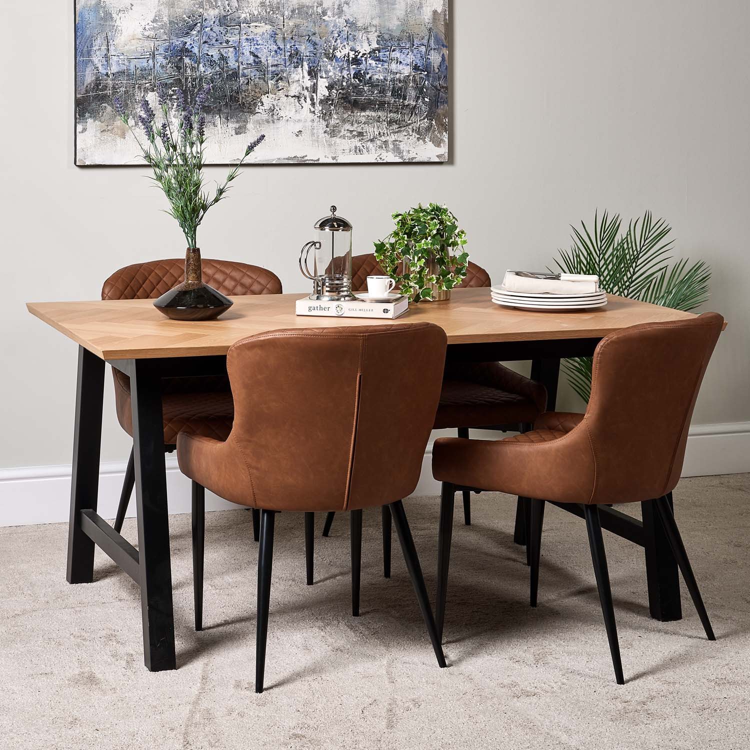 Woods Bromley 160cm Dining Table & 4 Carlton Dining Chairs - Tan ...