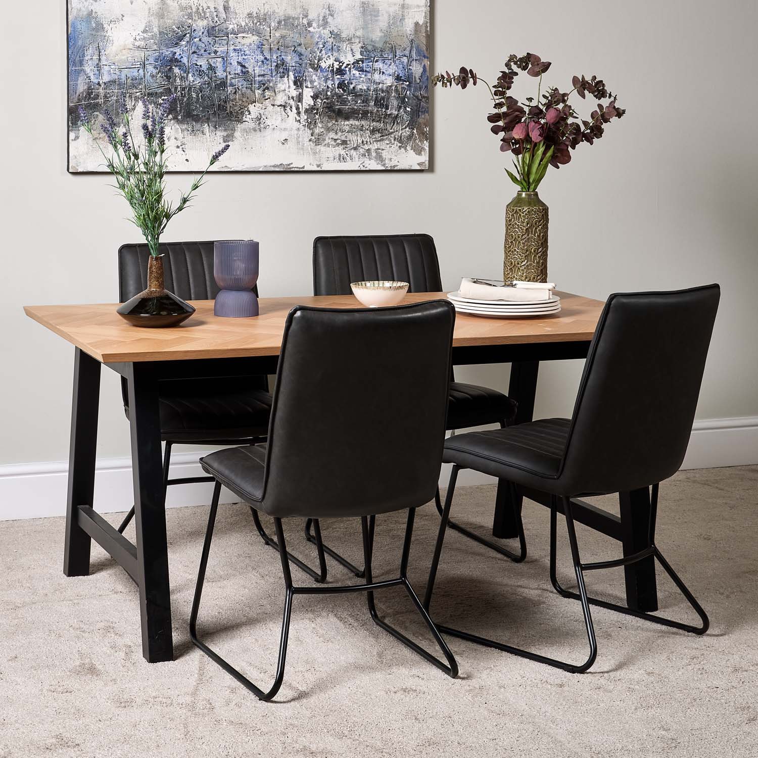 Woods Bromley 160cm Dining Table & 4 York Dining Chairs - Grey - Woods ...