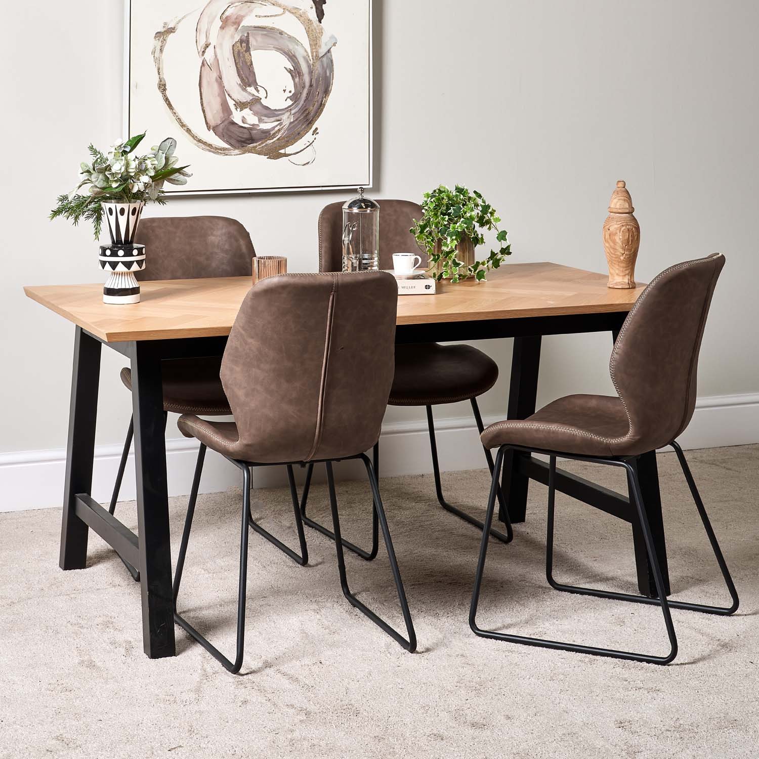 Woods Bromley 160cm Dining Table & 4 Callum Dining Chairs - Dark Brown ...