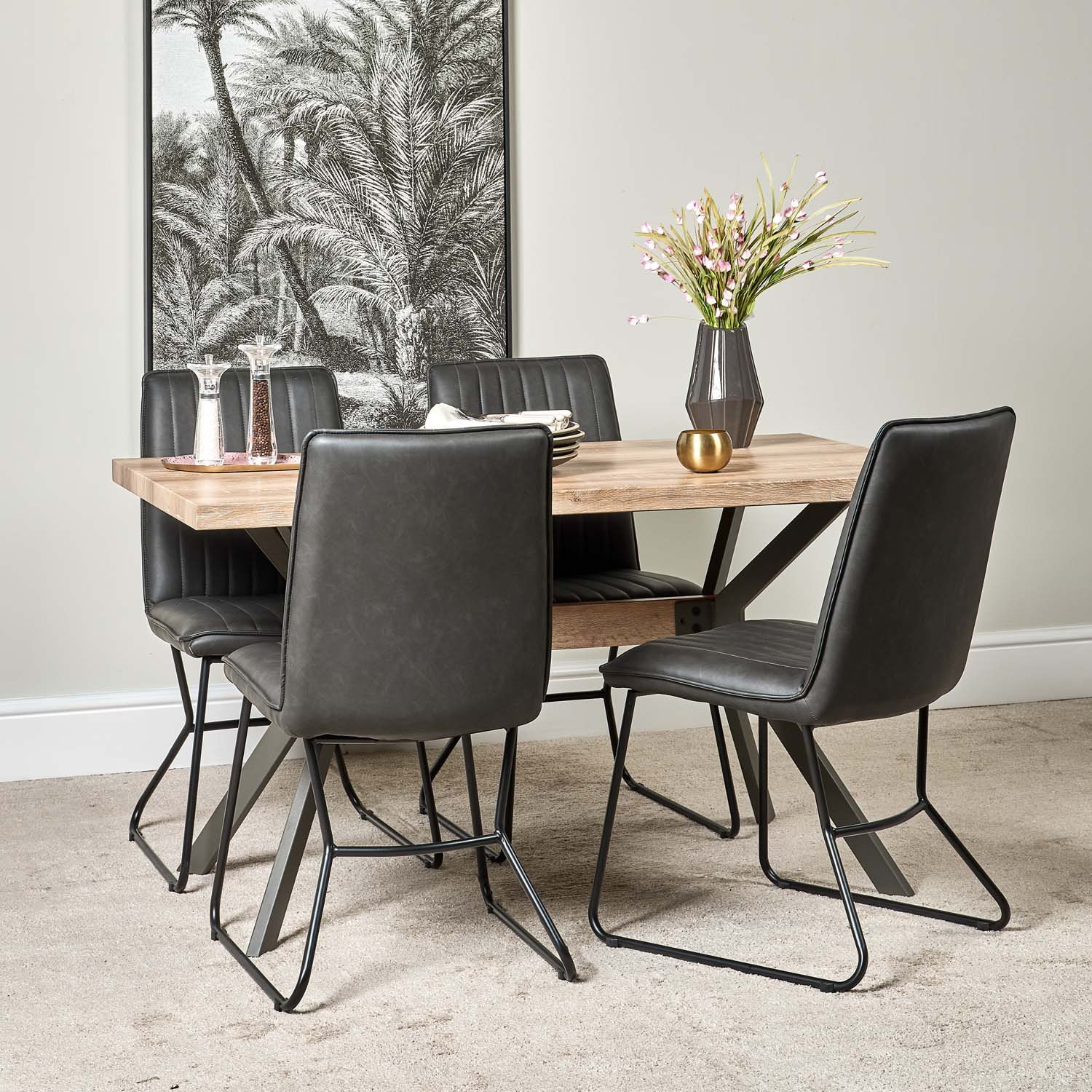 Woods Kamala 140cm Dining Table & 4 York Dining Chairs - Grey - Woods ...