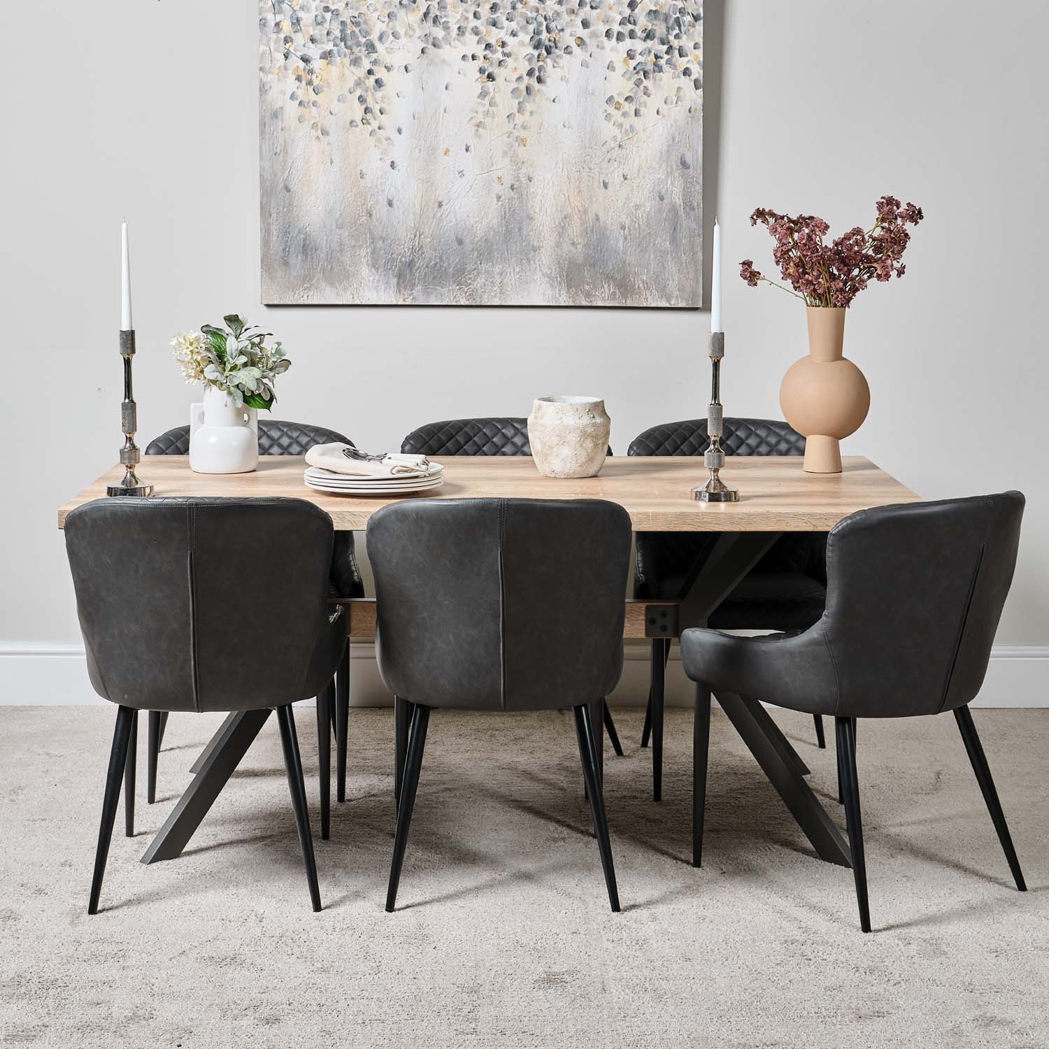 Woods Kamala 180cm Dining Table & 6 Carlton Dining Chairs - Grey ...