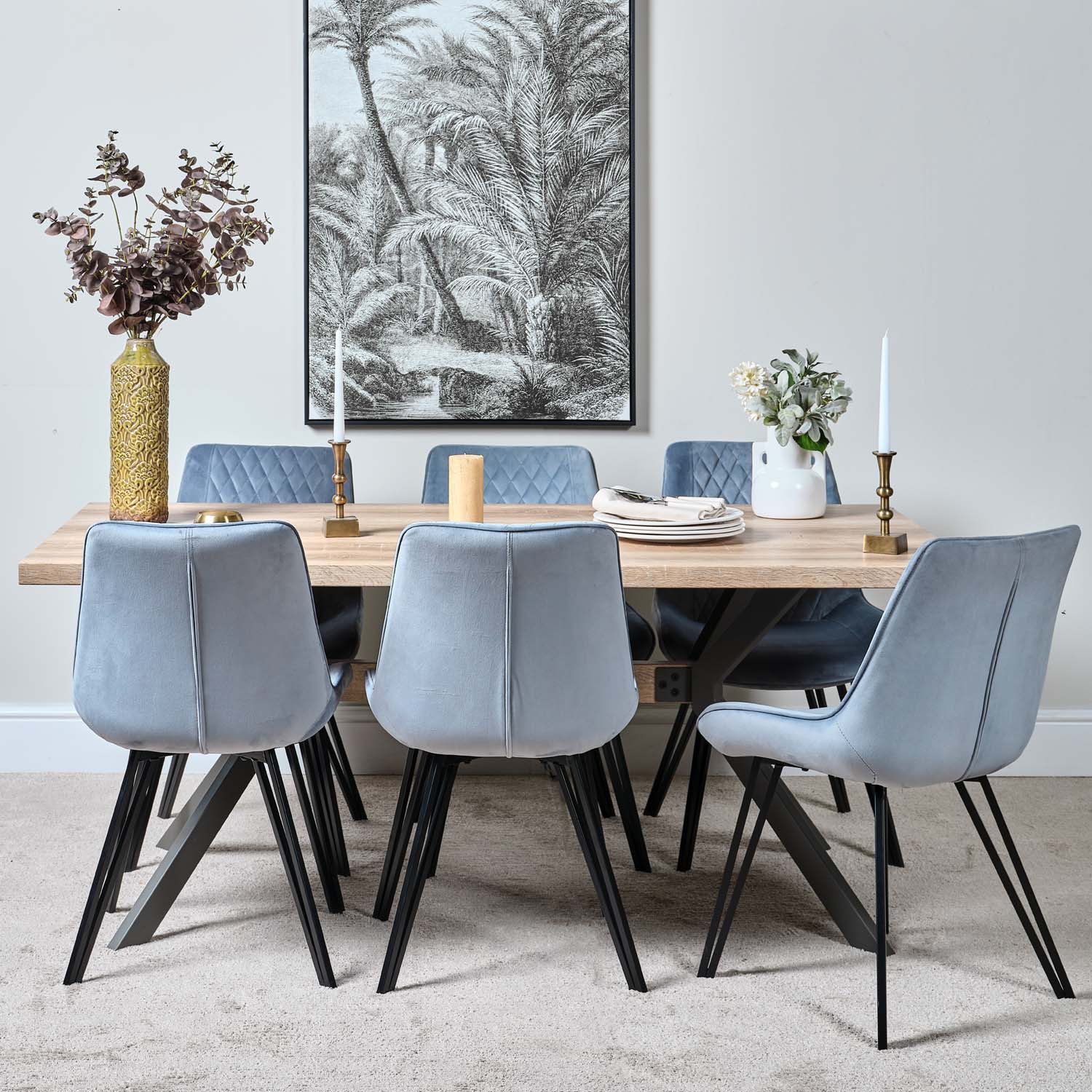 Woods Kamala 180cm Dining Table & 6 Chase Dining Chairs - Light Blue ...