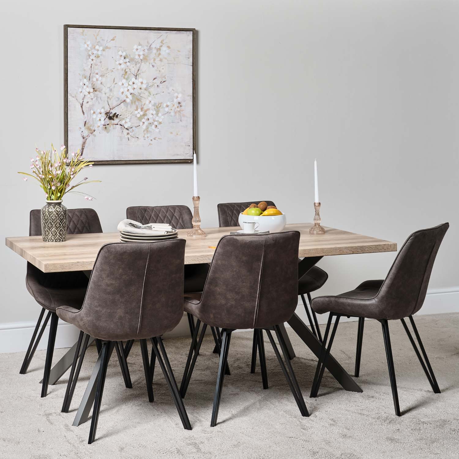 Woods Kamala 180cm Dining Table & 6 Finnick Dining Chairs - Dark Grey ...