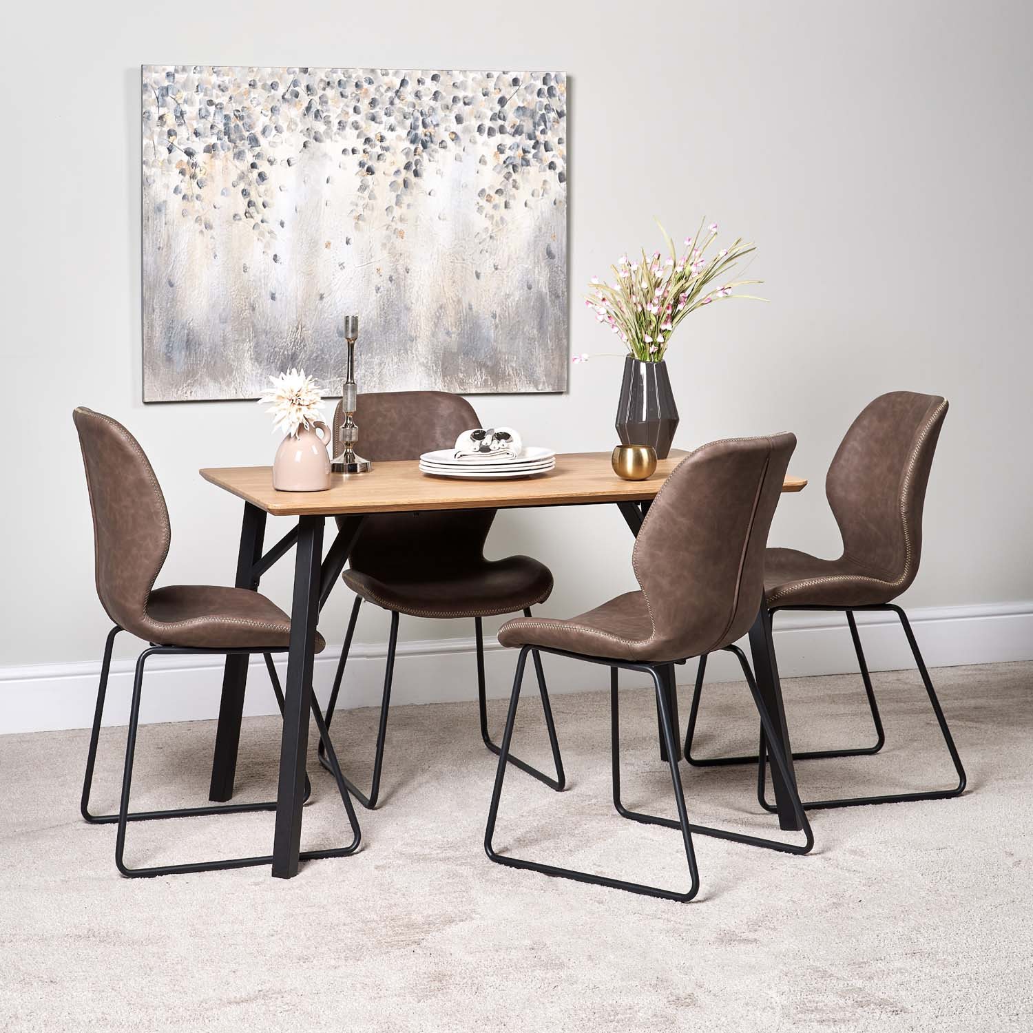 Woods Lutina 120cm Dining Table & 4 Callum Dining Chairs - Dark Brown ...