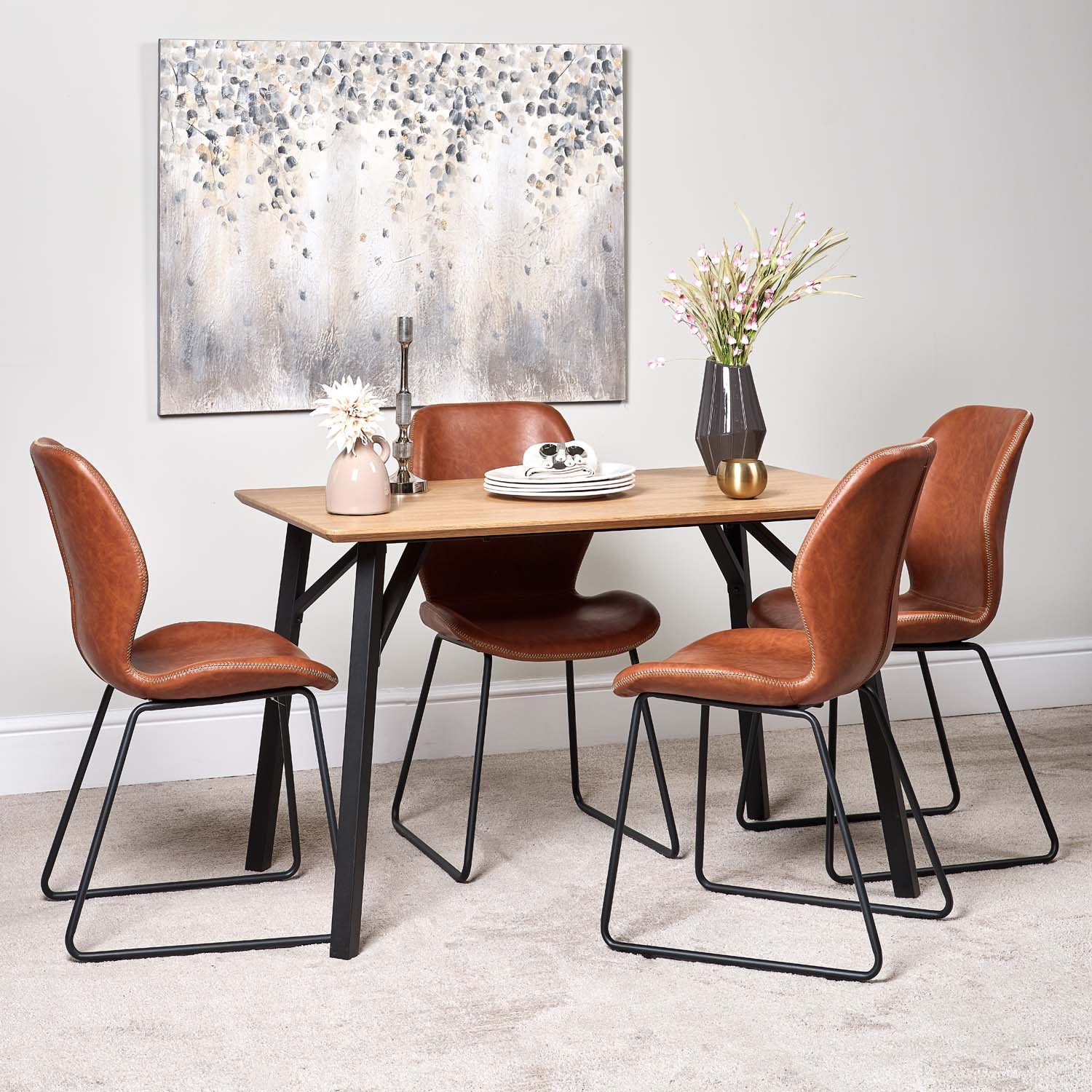 Woods Lutina 120cm Dining Table & 4 Callum Dining Chairs - Light Brown ...