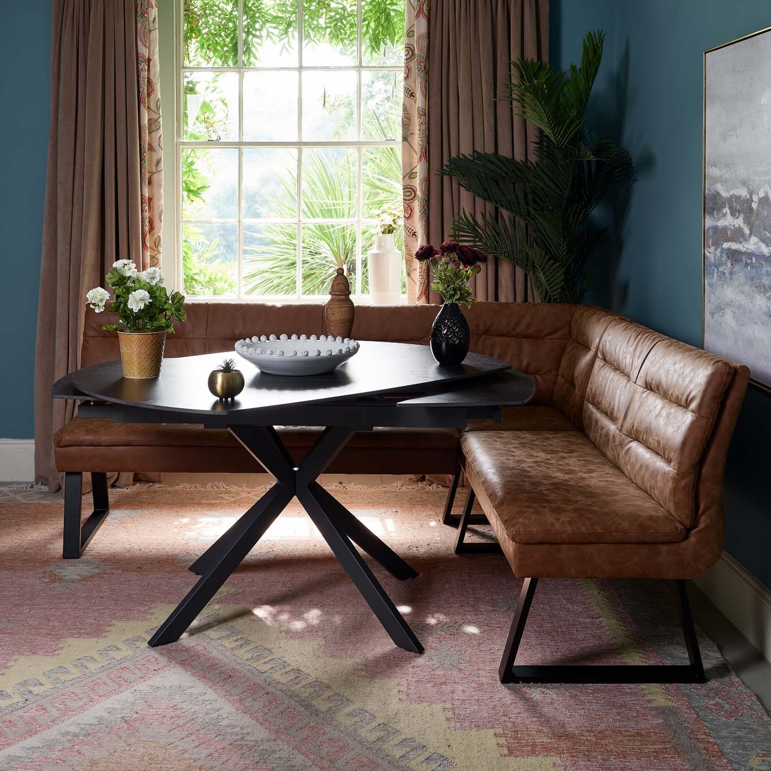 Woods Toscana Black Motion Table with Industrial Corner Bench and ...