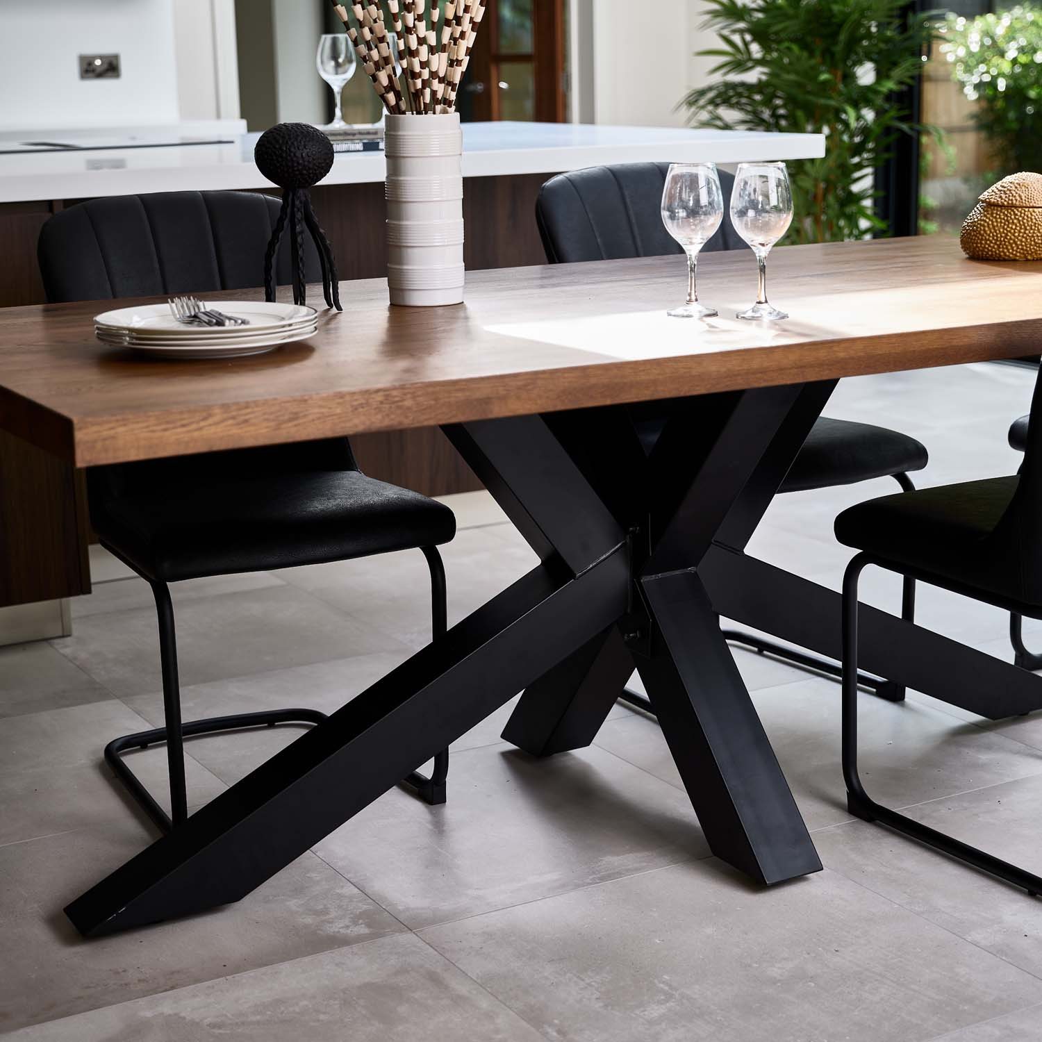 Woods Soho 200cm Dining Table & 4 Firenza Dining Chairs - Black - Woods ...