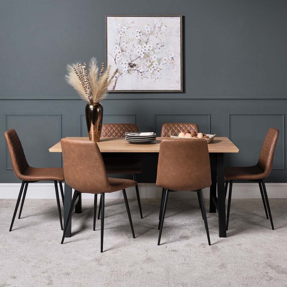 Woods Bromley Dining Table 160cm & 6 Ripley Dining Chairs - Tan - Woods ...