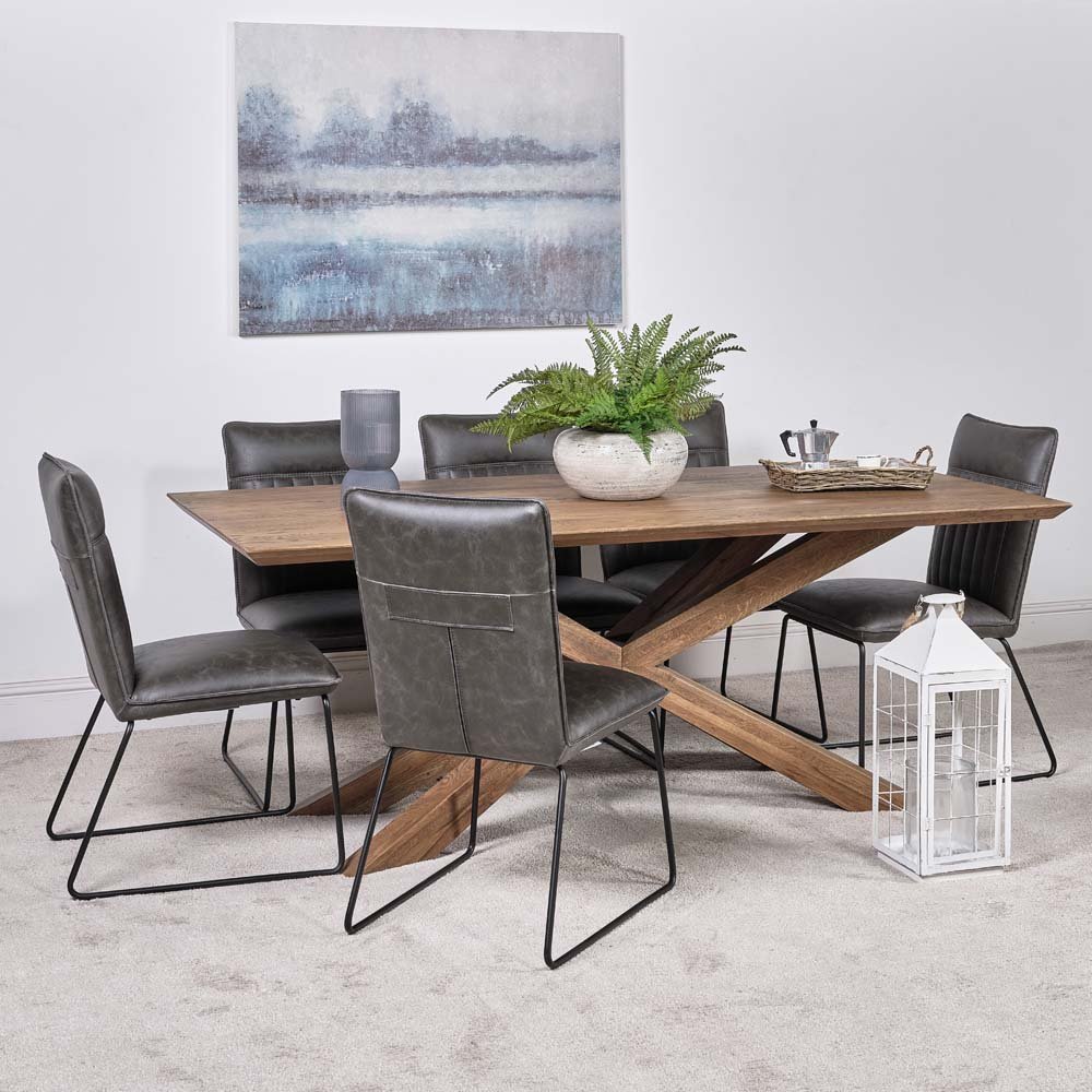 Woods Harlow 200cm Dining Table & 6 Hardy Dining Chairs - Grey - Woods ...