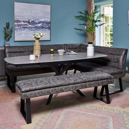 Toscana Grey Motion Table with Industrial Corner Bench and Industrial Low Bench - Grey Toscana Grey Motion Table with Industrial Corner Bench and Industrial Low Bench - Grey