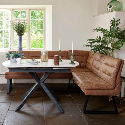 Toscana White Motion Table with Industrial Corner Bench - Tan Toscana White Motion Table with Industrial Corner Bench - Tan