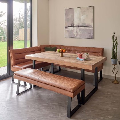 Adelaide 180cm Dining Table with Industrial Corner Bench in Tan and 158cm Flat Bench Adelaide 180cm Dining Table with Industrial Corner Bench in Tan and 158cm Flat Bench