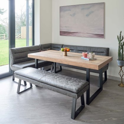 Adelaide 180cm Dining Table with Industrial Corner Bench in Grey and 158cm Flat Bench Adelaide 180cm Dining Table with Industrial Corner Bench in Grey and 158cm Flat Bench