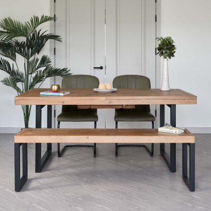 Adelaide 180-240cm Extending Dining Table with 2 Firenza Chairs in Olive and Adelaide 155cm Bench Adelaide 180-240cm Extending Dining Table with 2 Firenza Chairs in Olive and Adelaide 155cm Bench