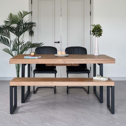 Adelaide 180-240cm Extending Dining Table with 2 Firenza Chairs in Black and Adelaide 155cm Bench Adelaide 180-240cm Extending Dining Table with 2 Firenza Chairs in Black and Adelaide 155cm Bench