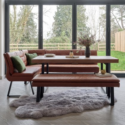 Adelaide 180-240cm Extending Dining Table with Industrial Corner Bench in Tan and 158cm Flat Bench Adelaide 180-240cm Extending Dining Table with Industrial Corner Bench in Tan and 158cm Flat Bench