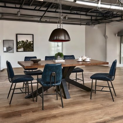 Soho Dining Table 200cm & 6 Digby Dining Chairs - Dark Blue