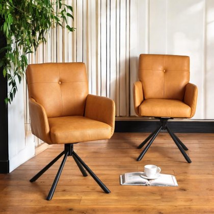 Parma Dining Chair Pocket Sprung - Tan Faux Leather (Set of 2) Parma Dining Chair Pocket Sprung - Tan Faux Leather (Set of 2)