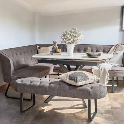 Toscana White Motion Dining Table with Frampton Corner & Low Bench in Anthracite - Right Hand Facing Toscana White Motion Dining Table with Frampton Corner & Low Bench in Anthracite - Right Hand Facing