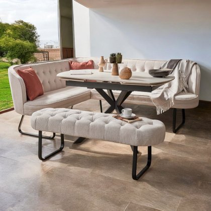 Toscana White Motion Dining Table with Frampton Corner & Low Bench in White - Right Hand Facing Toscana White Motion Dining Table with Frampton Corner & Low Bench in White - Right Hand Facing