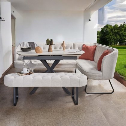 Toscana White Motion Table with Frampton Corner & Low Bench in White - Left Hand Facing