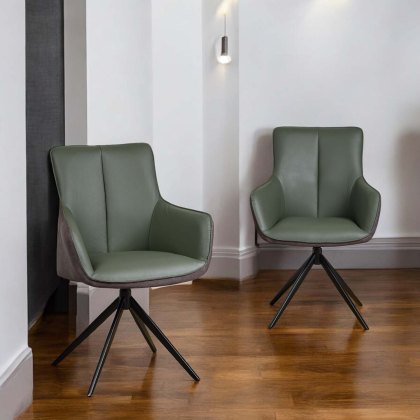 Savonna Green Real Leather Dining Chair (Set of 2) Savonna Green Real Leather Dining Chair (Set of 2)