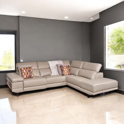 Bruno Power Corner Sofa in Light Grey Leather