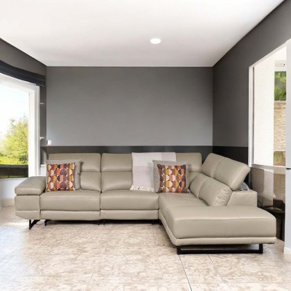 Bruno Power Corner Sofa in Light Grey Leather Bruno Power Corner Sofa in Light Grey Leather