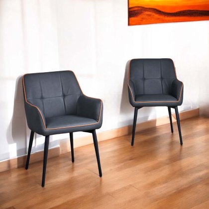 Woodley Iron Grey Dining Chair With Marmalade Piping (Set of 2) Woodley Iron Grey Dining Chair With Marmalade Piping (Set of 2)