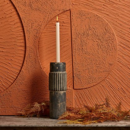 Centre Straight Lines Wooden Candle Holder in Grey Mud - Small Centre Straight Lines Wooden Candle Holder in Grey Mud - Small