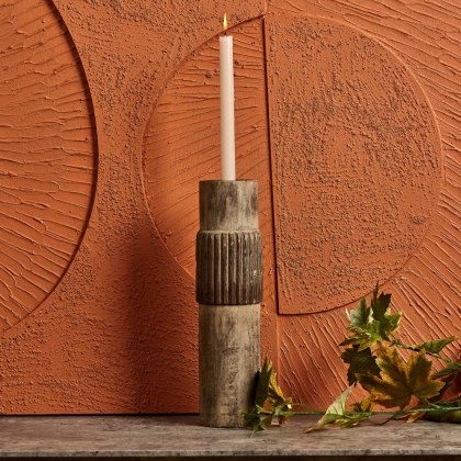 Centre Straight Lines Wooden Candle Holder in Mud - Large Centre Straight Lines Wooden Candle Holder in Mud - Large