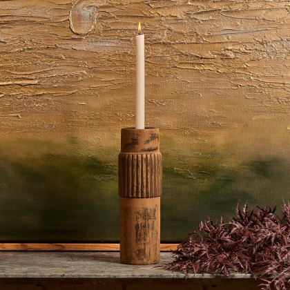 Centre Straight Lines Wooden Candle Holder in Rust - Small Centre Straight Lines Wooden Candle Holder in Rust - Small