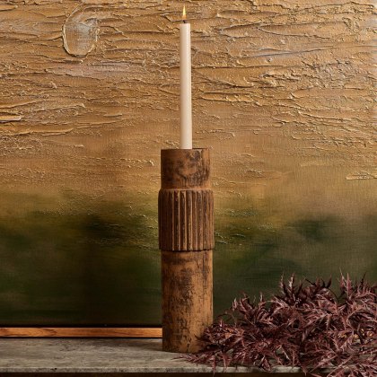 Centre Straight Lines Wooden Candle Holder in Rust - Large Centre Straight Lines Wooden Candle Holder in Rust - Large