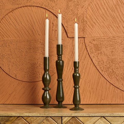 Oval Glass Candle Stick in Green Gold