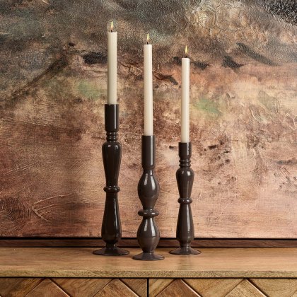 Oval Glass Candle Stick in Carbon