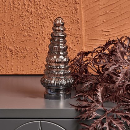 Evergreen Tree Glass Ornament in Grey Luster Evergreen Tree Glass Ornament in Grey Luster