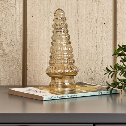 Evergreen Tree Glass Ornament in Light Gold Luster Evergreen Tree Glass Ornament in Light Gold Luster