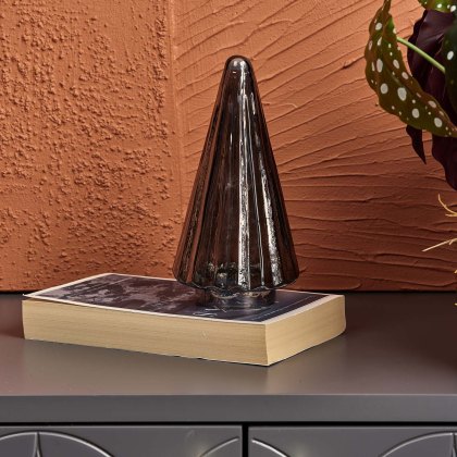 Cone Tree Glass Ornament in Grey Luster - Large Cone Tree Glass Ornament in Grey Luster - Large