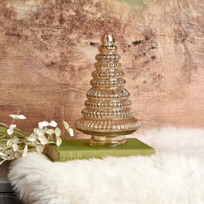 Evergreen Tree Glass Ornament in Gold Luster - Large Evergreen Tree Glass Ornament in Gold Luster - Large