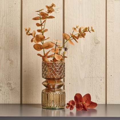 Cut Glass Vase with Diamonds and Lines Design in Luster Brown - Small Cut Glass Vase with Diamonds and Lines Design in Luster Brown - Small