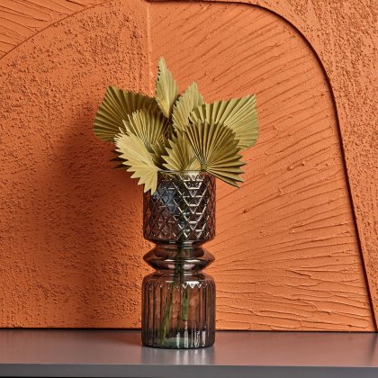 Cut Glass Vase with Diamonds and Lines Design in Luster Grey - Medium Cut Glass Vase with Diamonds and Lines Design in Luster Grey - Medium