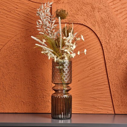 Cut Glass Vase with Diamonds and Lines Design in Luster Grey - Large Cut Glass Vase with Diamonds and Lines Design in Luster Grey - Large